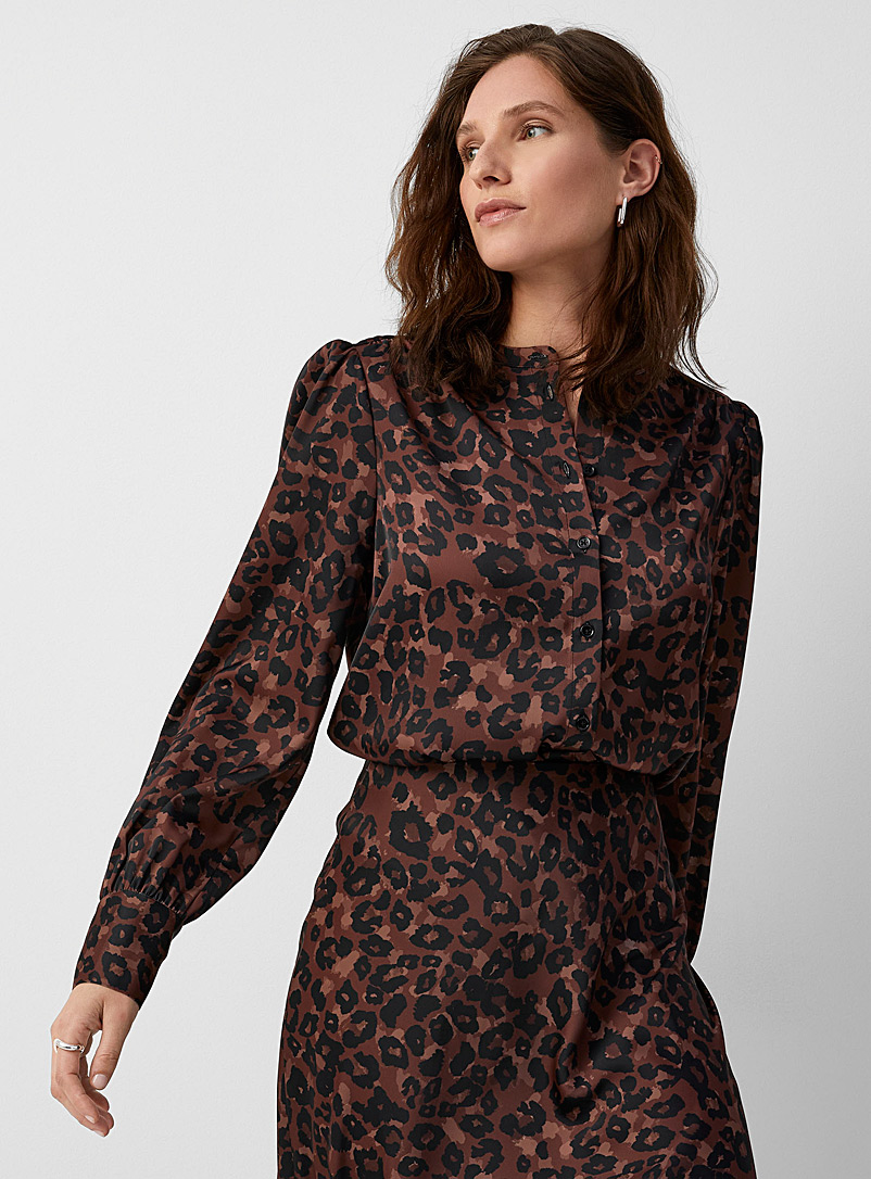 Contemporaine Patterned Black Nocturnal leopard satin shirt for women