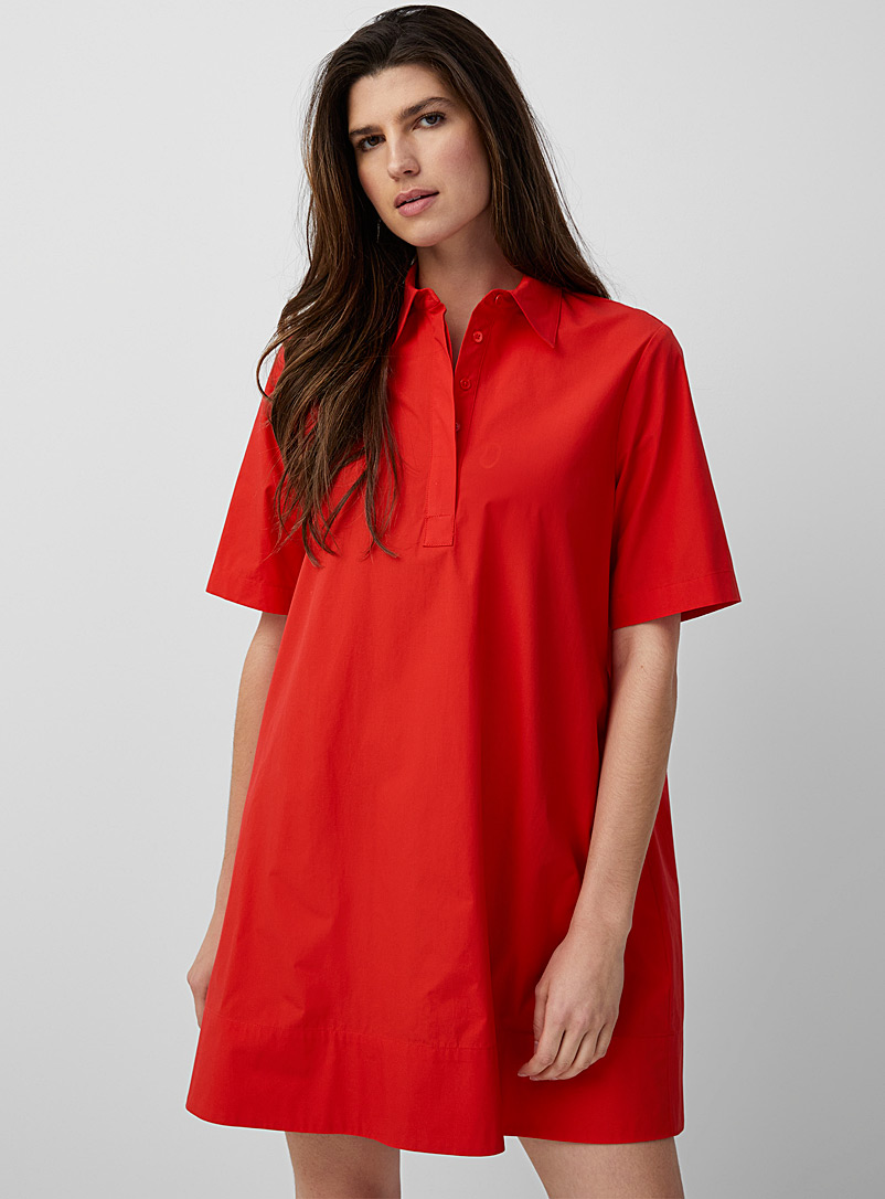 Contemporaine Red Shirt-collar poplin trapeze dress for women