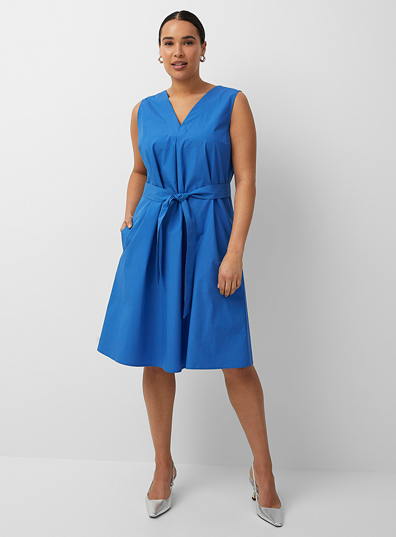 Contemporaine Blue Knotted belt poplin dress for women
