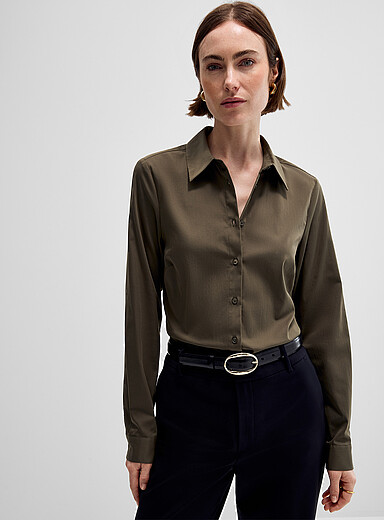 Contemporaine: La chemise popeline extensible Kaki - Sauge - Olive pour femme