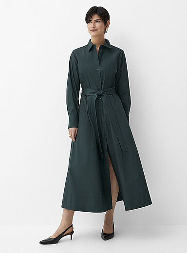 Contemporaine Green Belted plain shirtdress for women