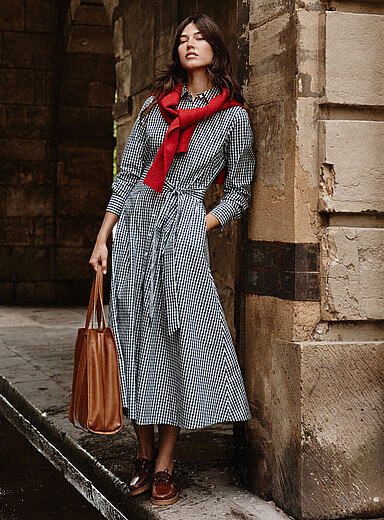 Belted Shirt Dress in Nero and Cobalto