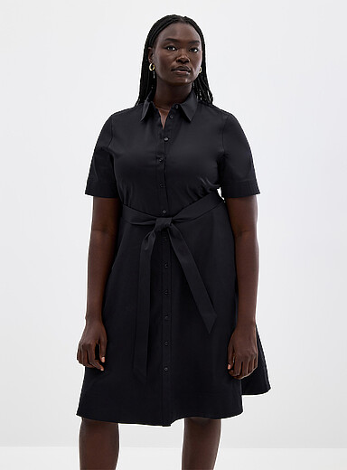 La robe chemise ceintur&eacute;e popeline satin&eacute;e