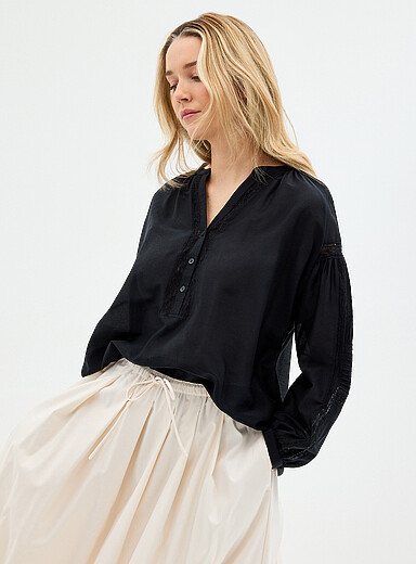 Contemporaine: La blouse surdimensionn&eacute;e broderie anglaise Ocre jaune pour femme