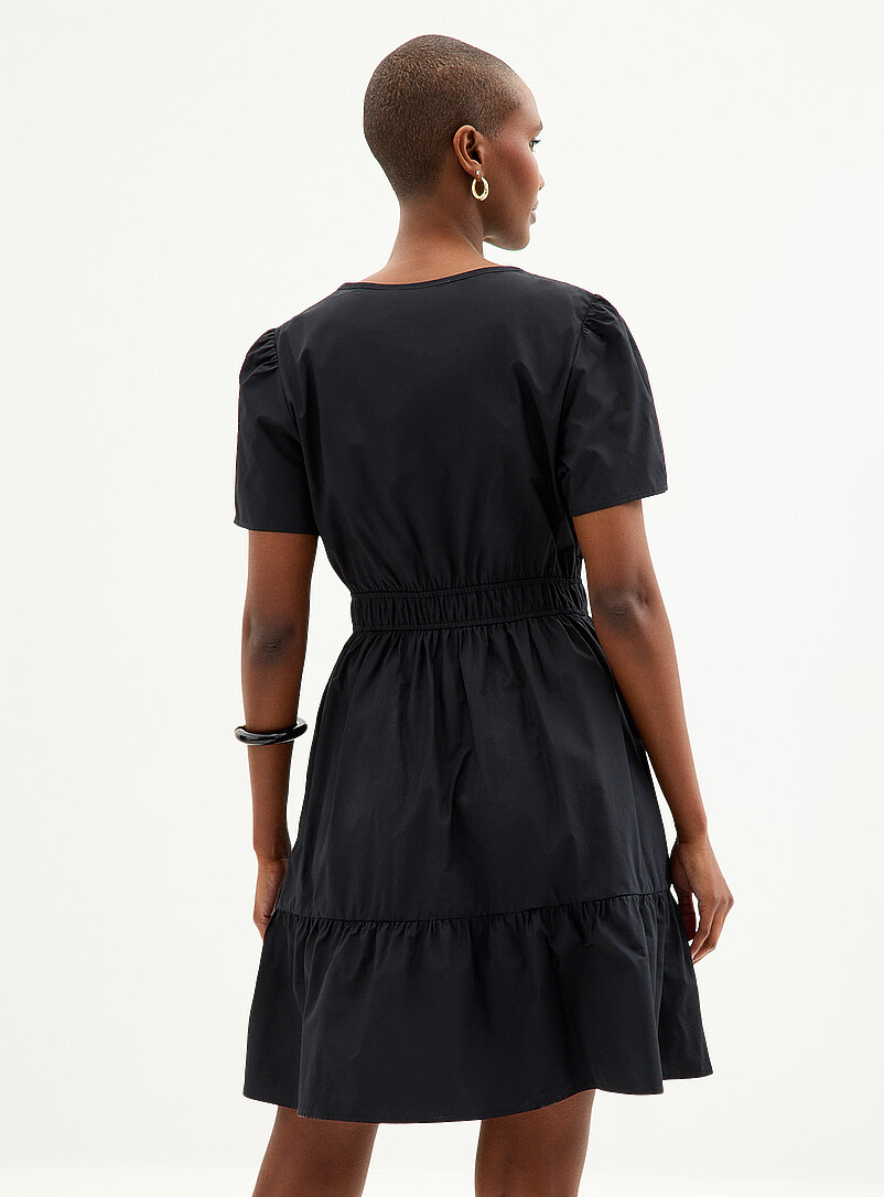 Contemporaine: La robe popeline &eacute;tag&eacute;e col fente Noir pour femme