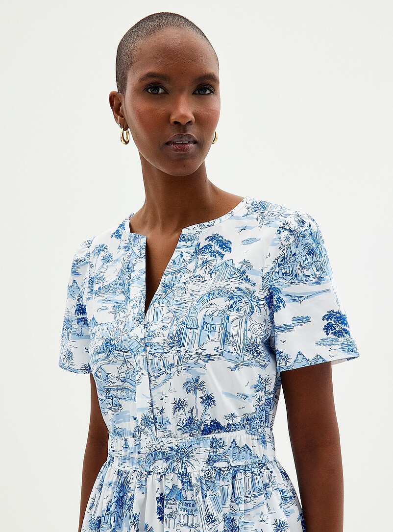 Contemporaine Patterned White Sunny getaway tiered poplin dress for women