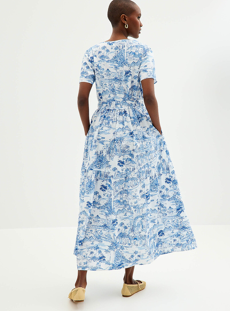 Contemporaine Patterned White Sunny getaway tiered poplin dress for women