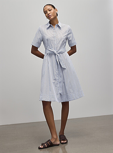 La robe chemise popeline glac&eacute;e &agrave; rayures