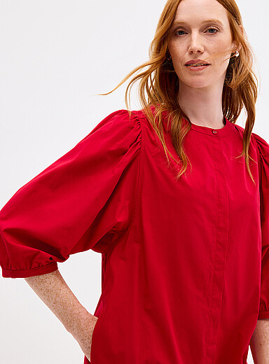 Contemporaine: La robe popeline ample manches bouffantes Rouge pour femme