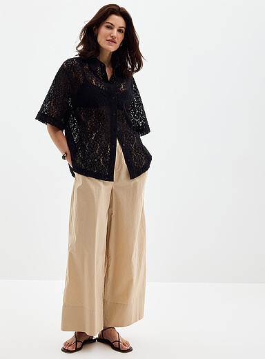 La jupe-culotte popeline taille &eacute;lastique <b>Coupe : jambe tr&egrave;s large, taille haute</b>