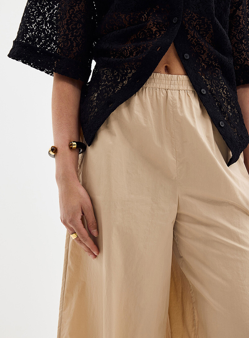 Contemporaine: La jupe-culotte popeline taille &eacute;lastique <b>Coupe : jambe tr&egrave;s large, taille haute</b> Sable pour femme