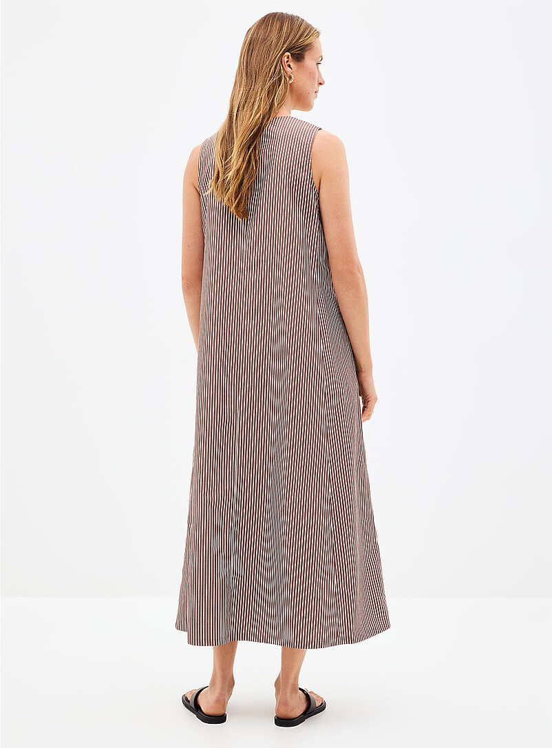 Contemporaine Patterned Blue Ruched collar striped poplin dress for women