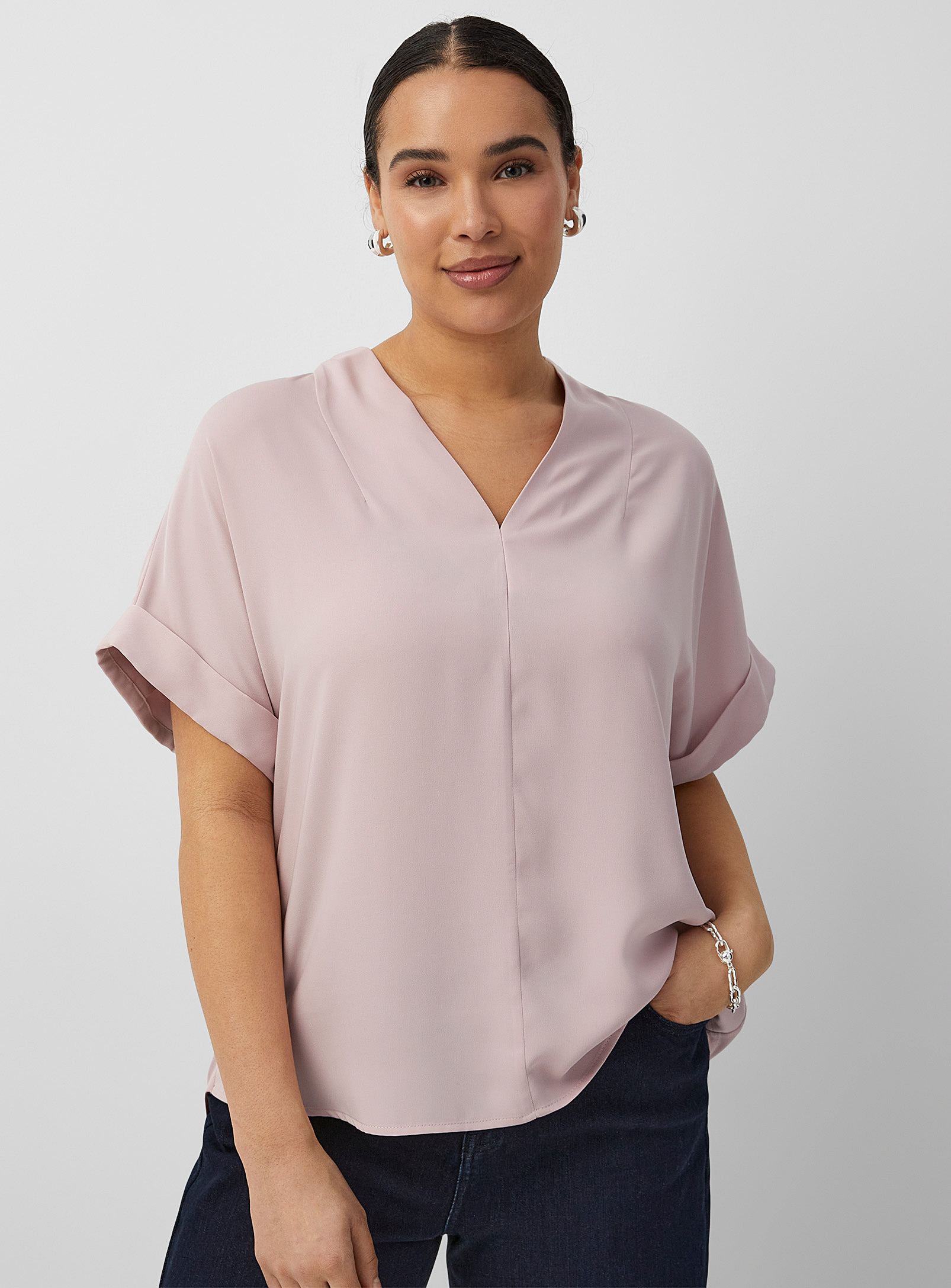 Contemporaine Cuffed-sleeve Fluid Blouse In Pink