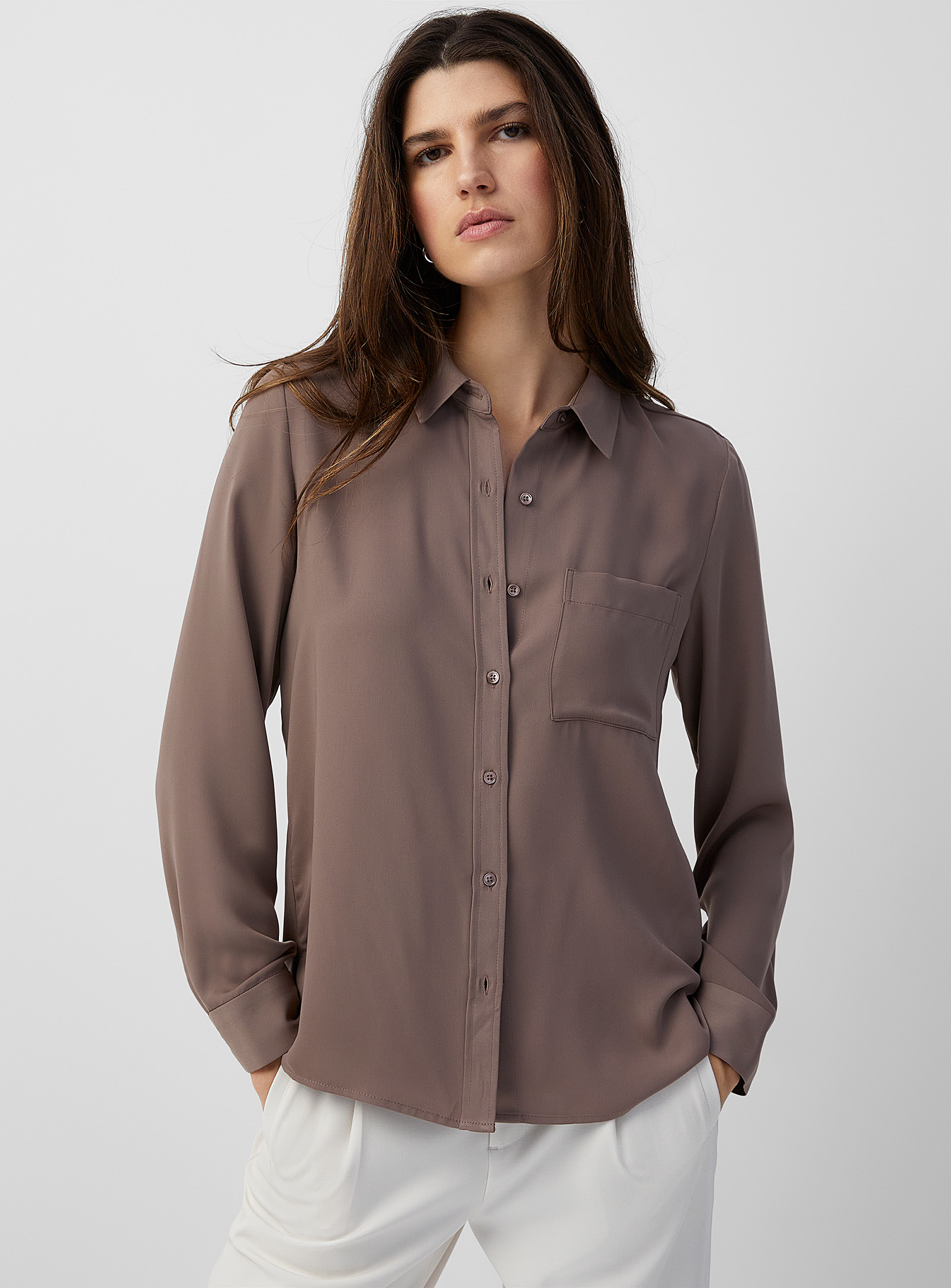 Contemporaine Patch Pocket Fluid Shirt In Light Brown