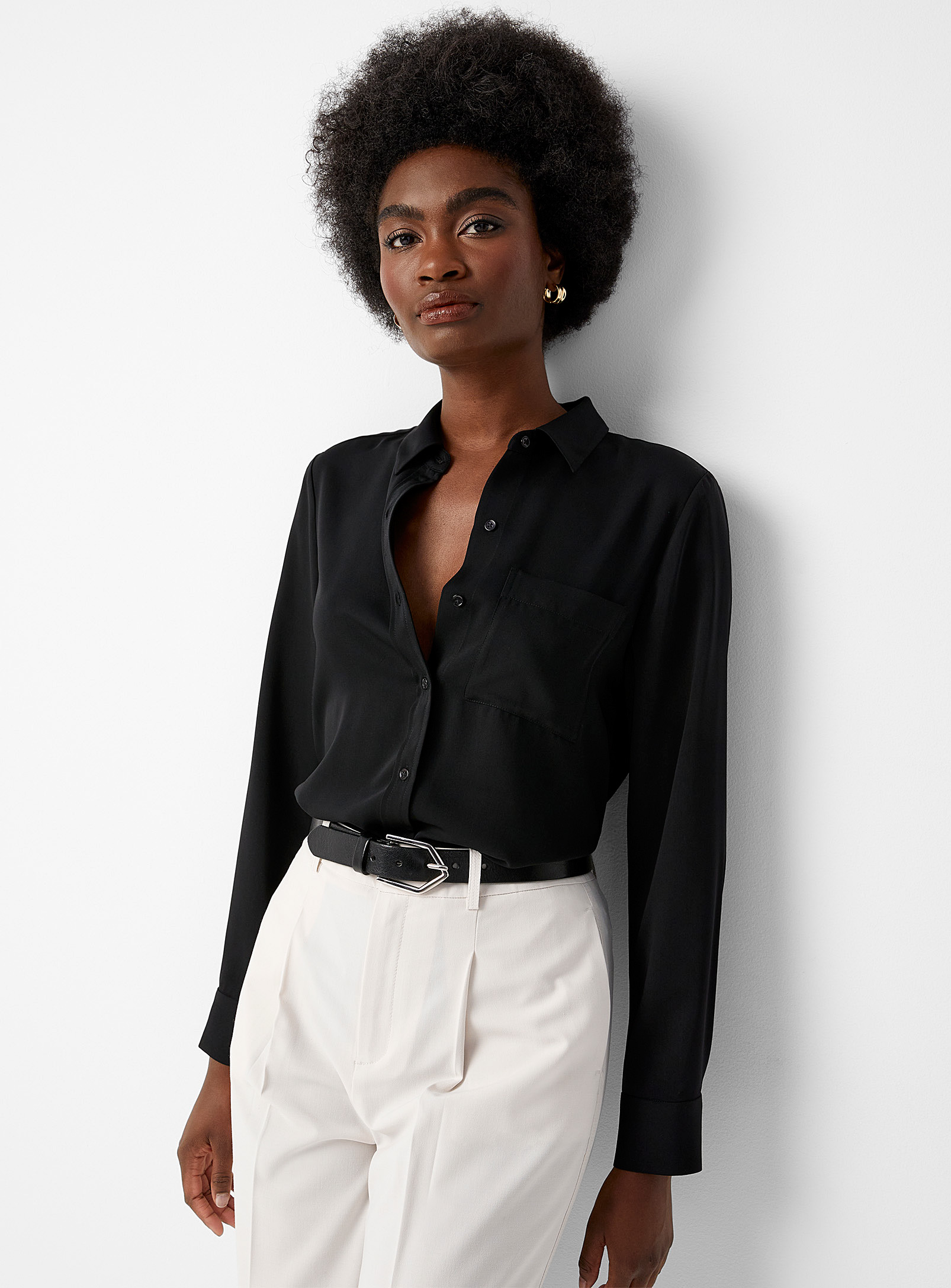 Contemporaine Patch Pocket Fluid Shirt In Charcoal