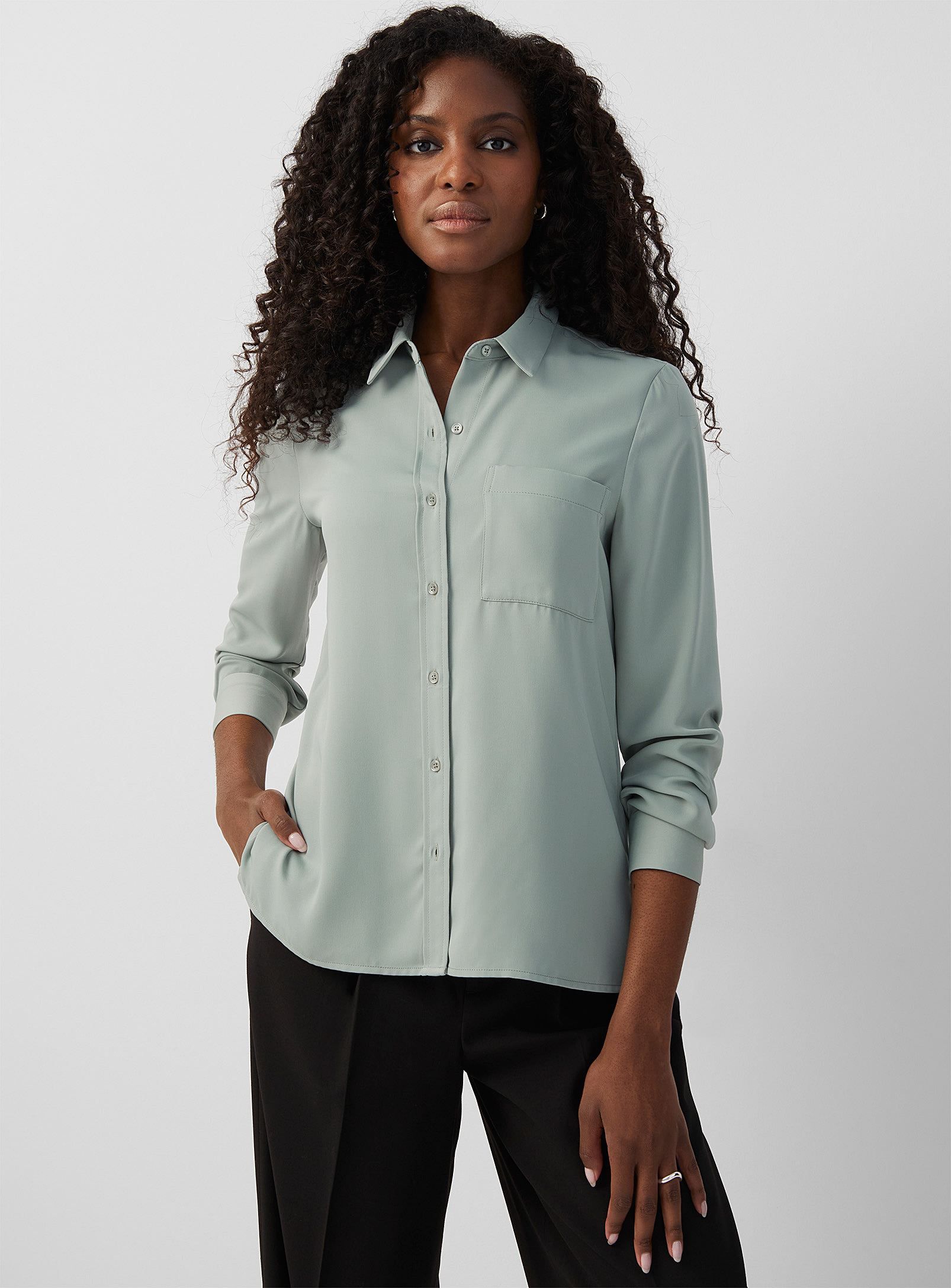 Contemporaine Patch Pocket Fluid Shirt In Lime Green
