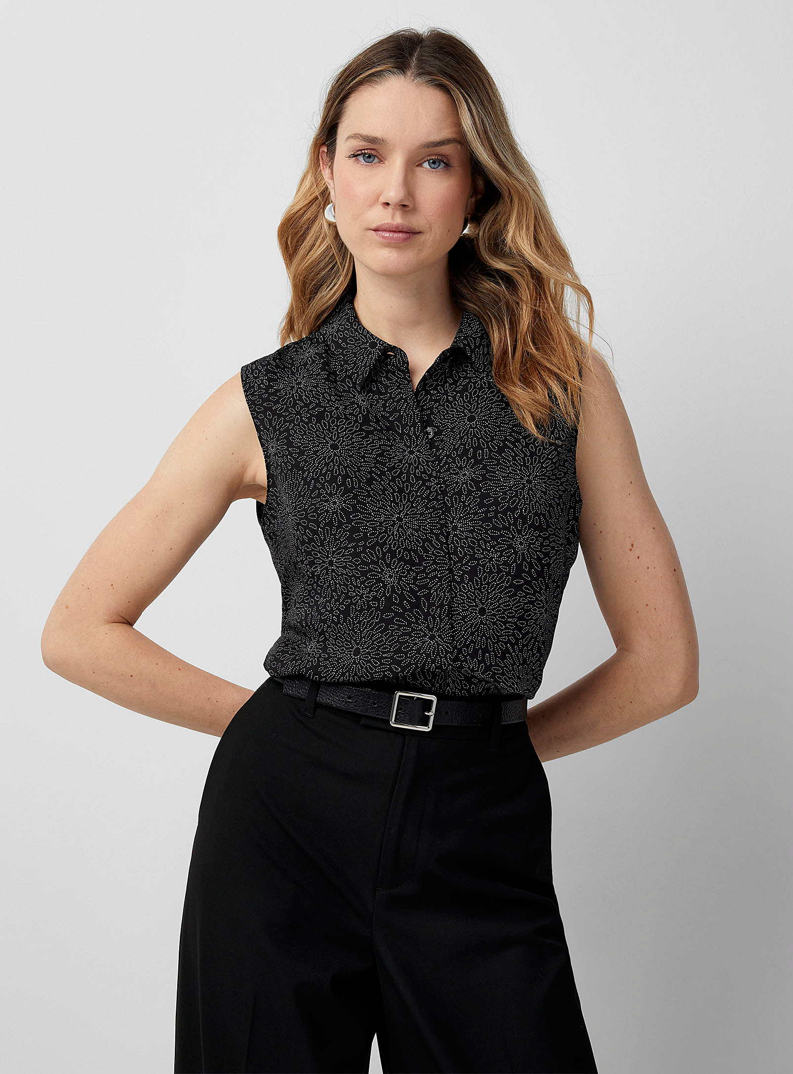 Contemporaine Sleeveless Printed Shirt In Black And White