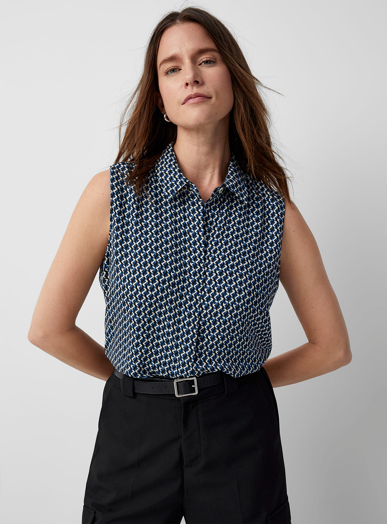 Contemporaine Sleeveless Printed Shirt In Assorted