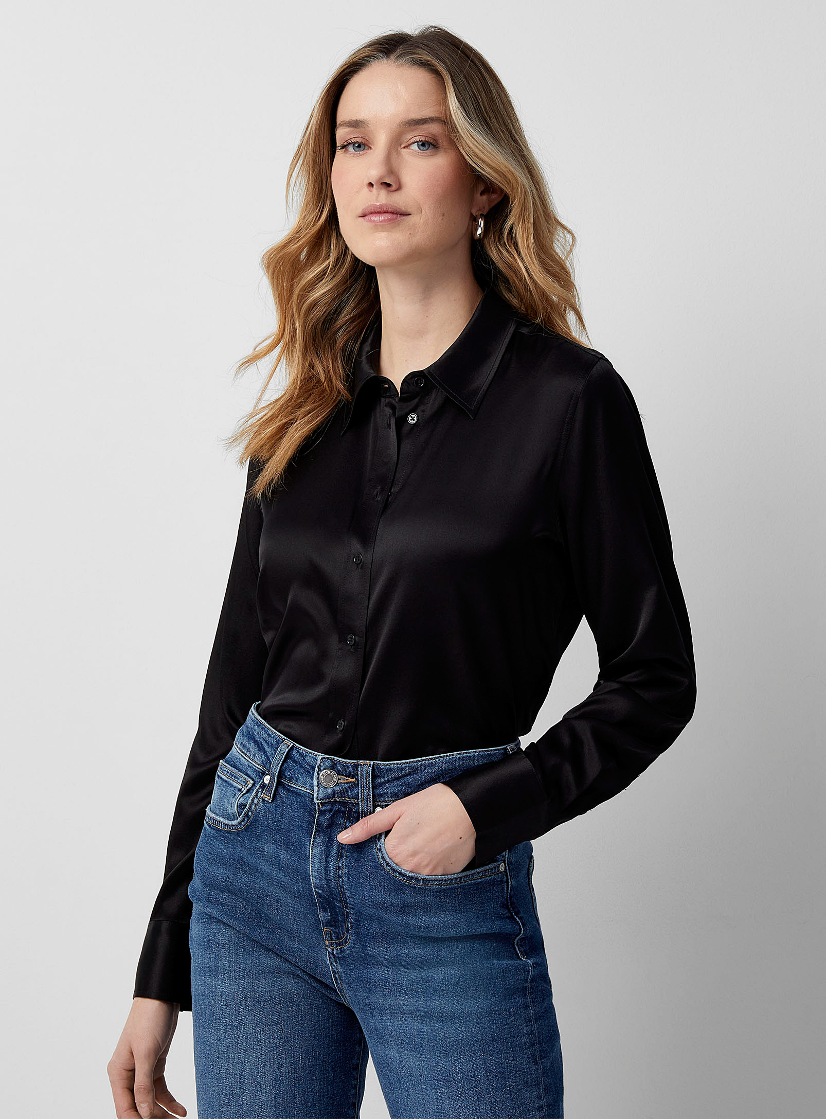 Contemporaine Stretch Silk Shirt In Black