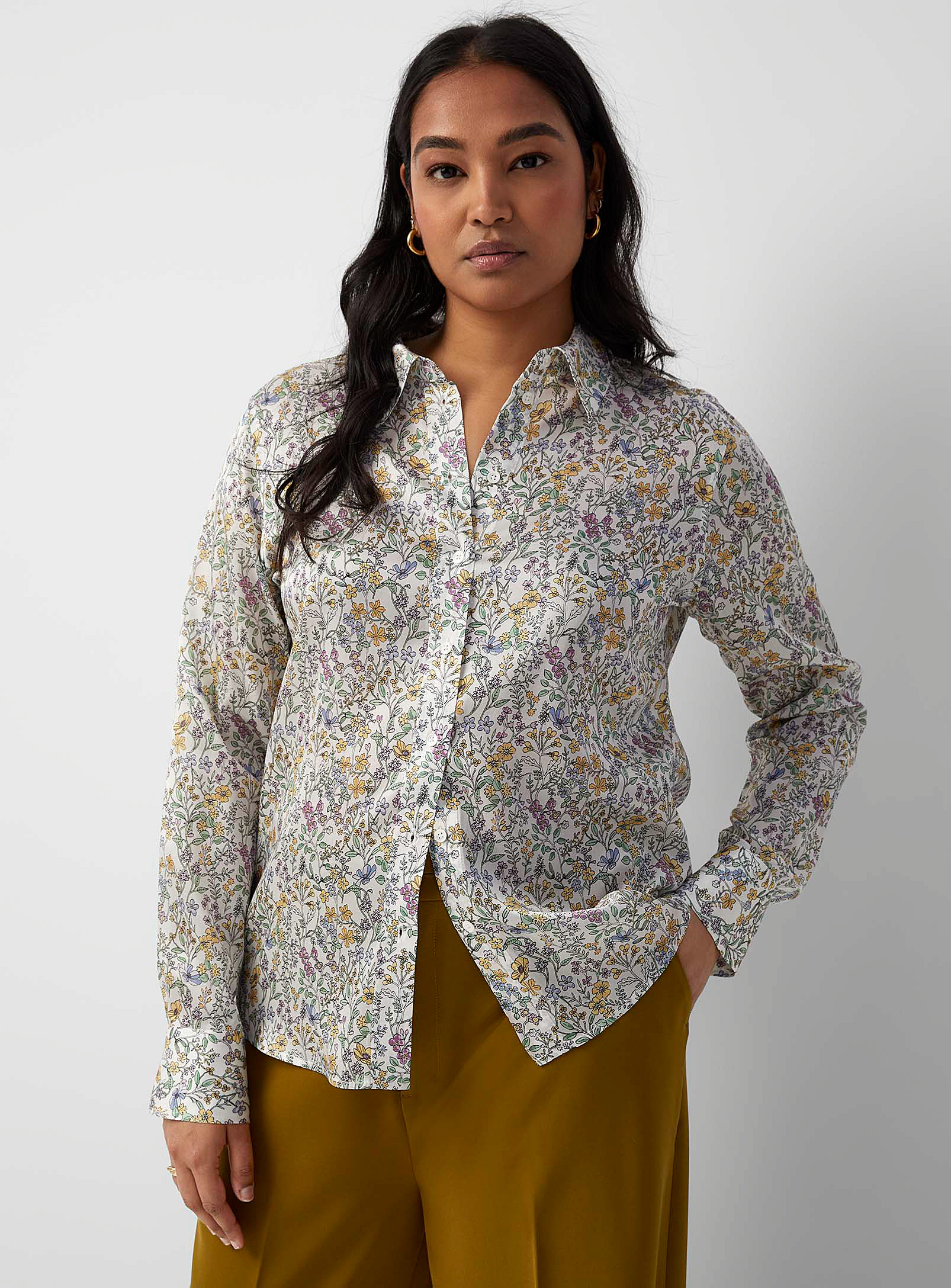 Contemporaine Silk Flowered Shirt In Patterned White