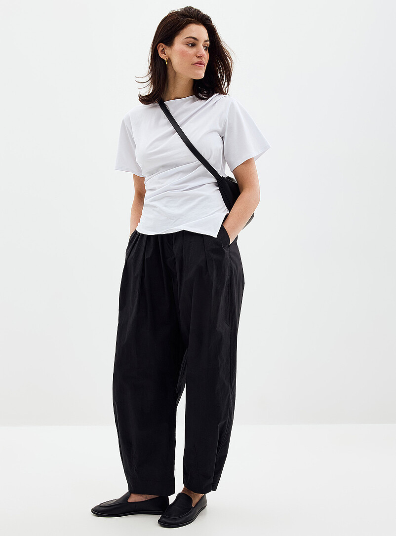 Elastic Waist Poplin Barrel Pant Fit: Barrel Leg, High Rise