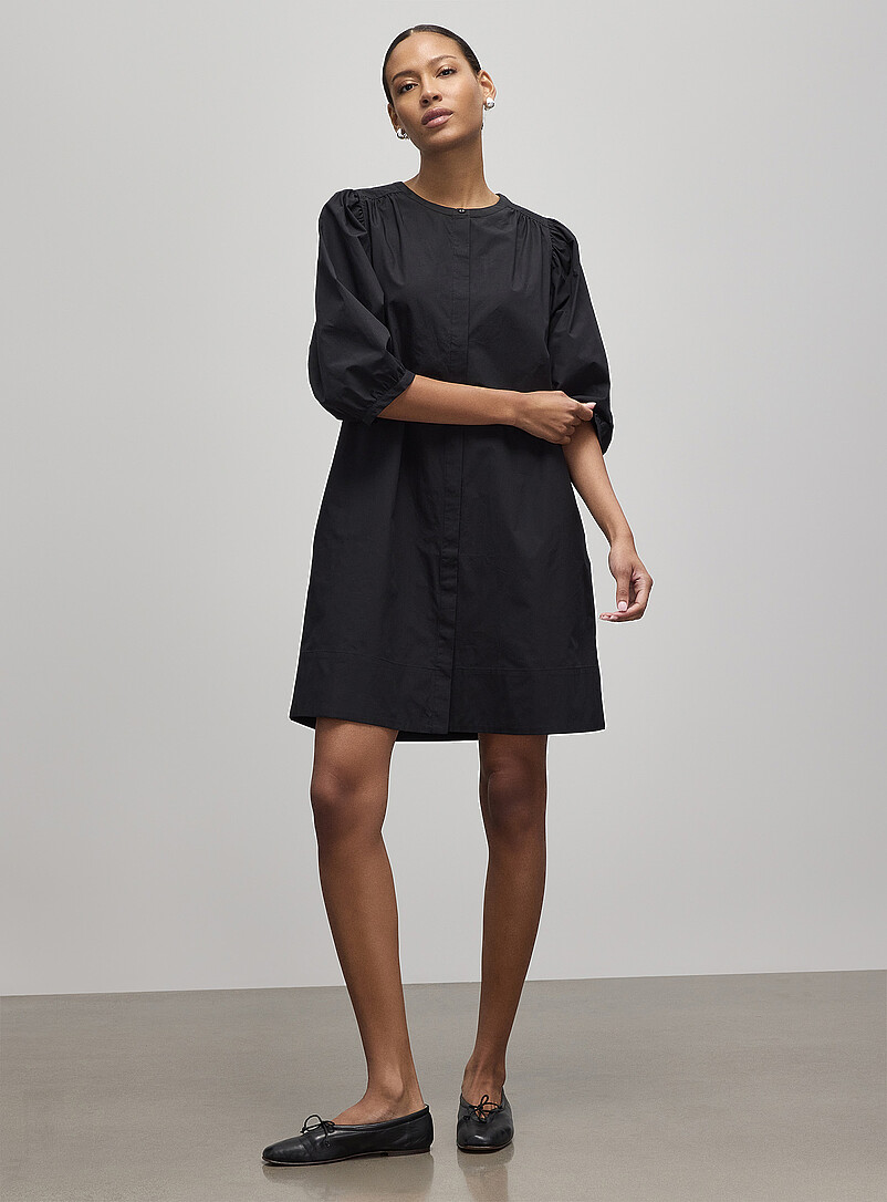 Puff-sleeve loose poplin dress product image (primary)