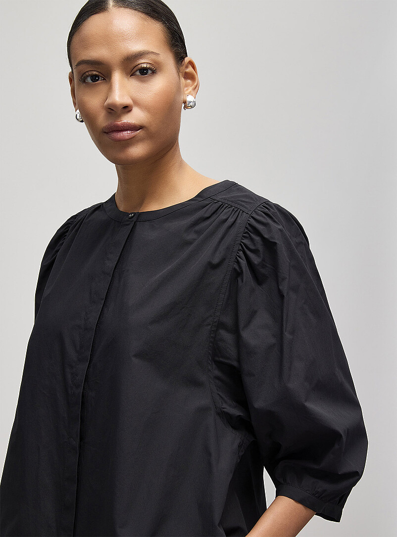 Puff-sleeve loose poplin dress product image 2