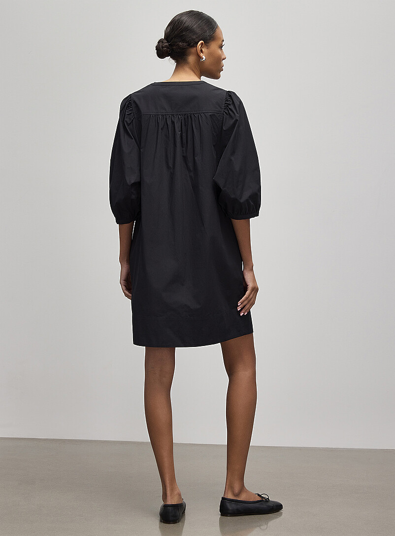 Puff-sleeve loose poplin dress product image 3