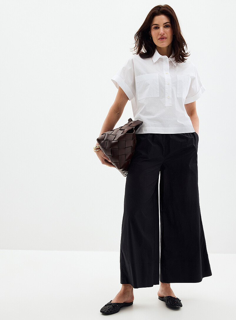 Elastic Waist Poplin Culotte Fit: Ultra-Wide Leg, High Rise