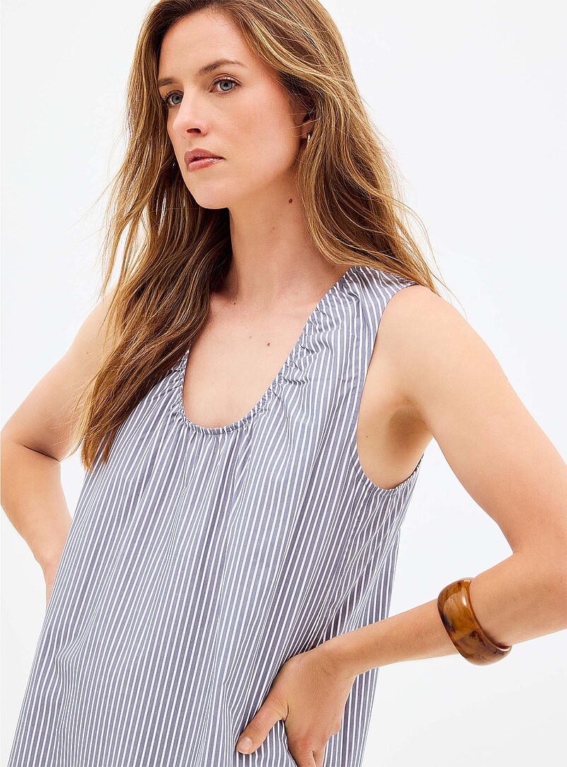 Ruched collar striped poplin dress product image 2