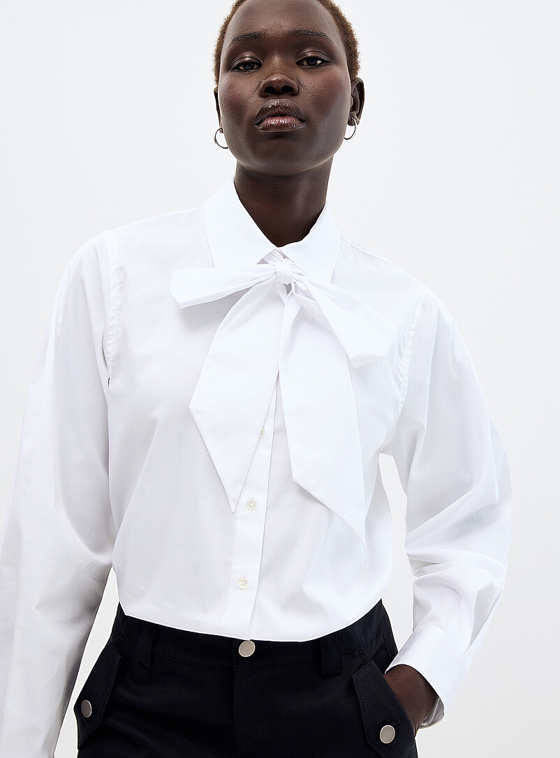 Scarf-collar stretch shirt product image 3