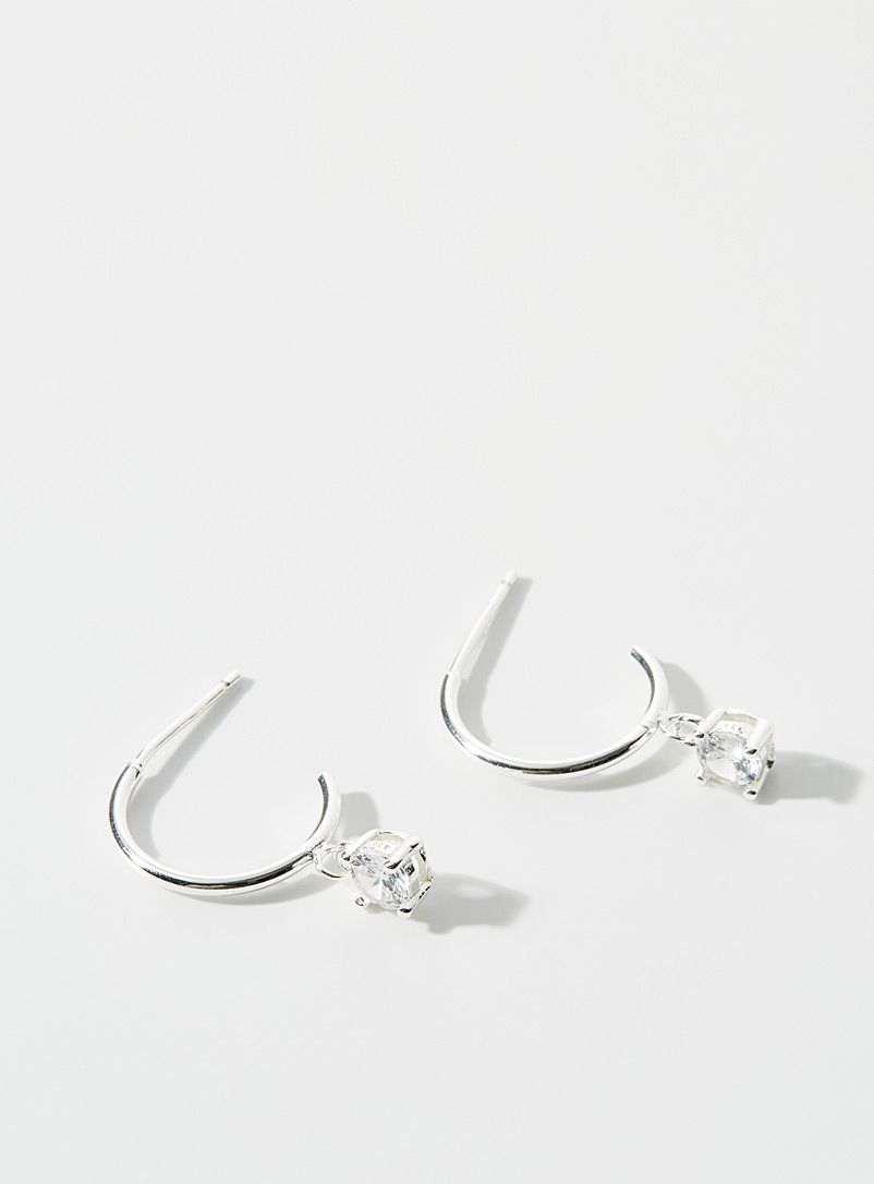 Simons Silver Small crystal open hoops for women