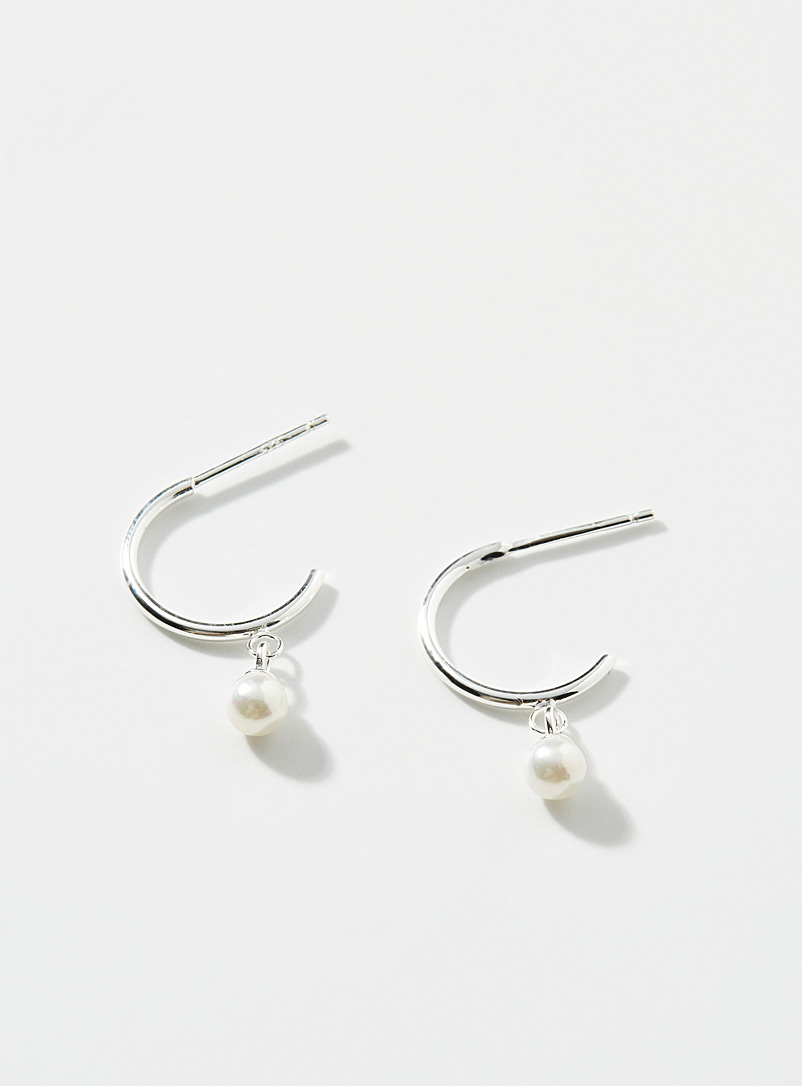 Simons Silver Small pearl open hoops for women