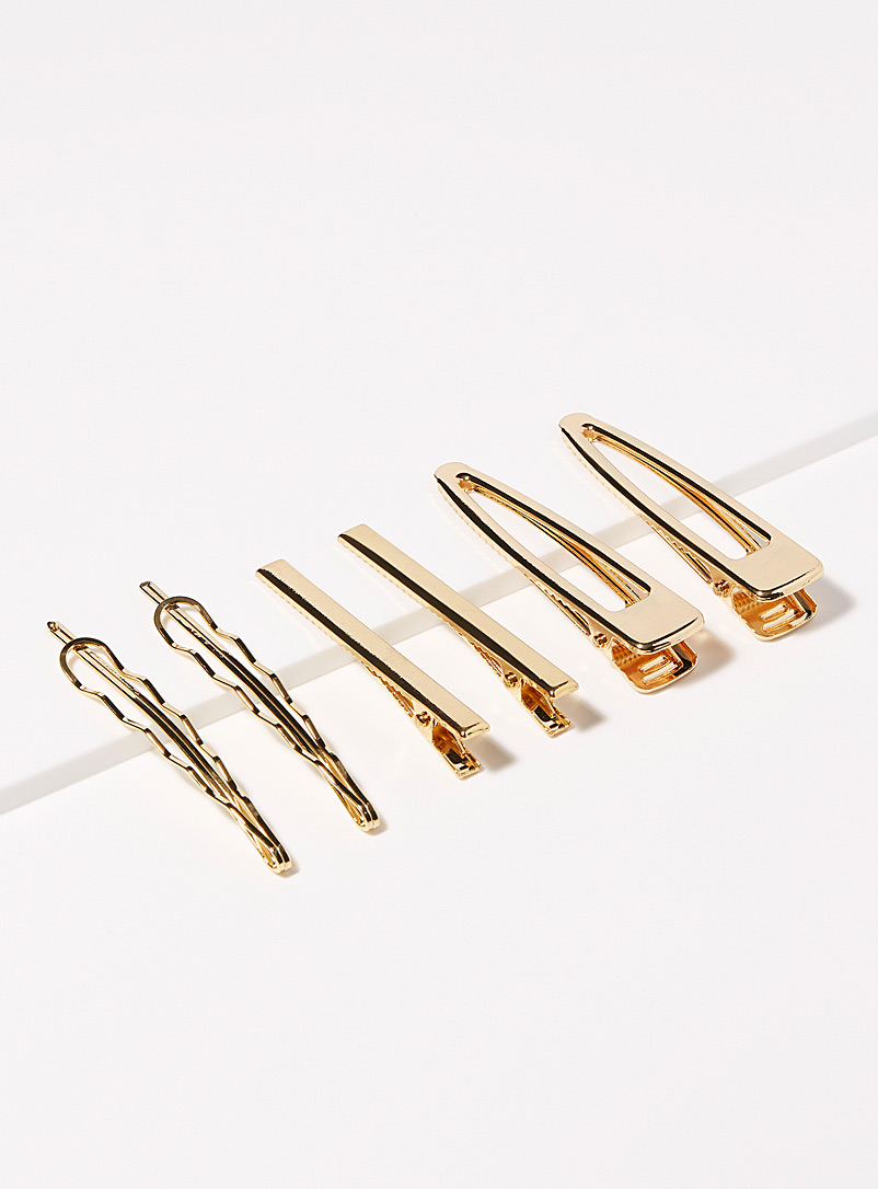 Simons Assorted Golden minimalist barrettes Set of 6 for women