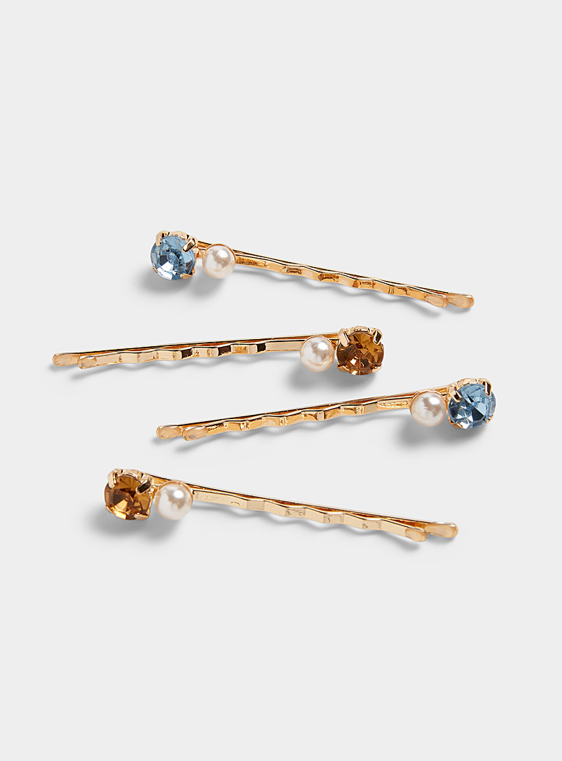 Simons: Les pinces perles et cristaux Ensemble de 4 Bleu à motifs pour femme