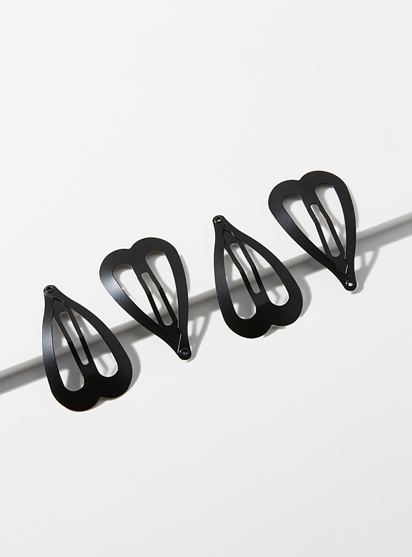 Simons Patterned Black Heart silhouette barrettes Set of 4 for women