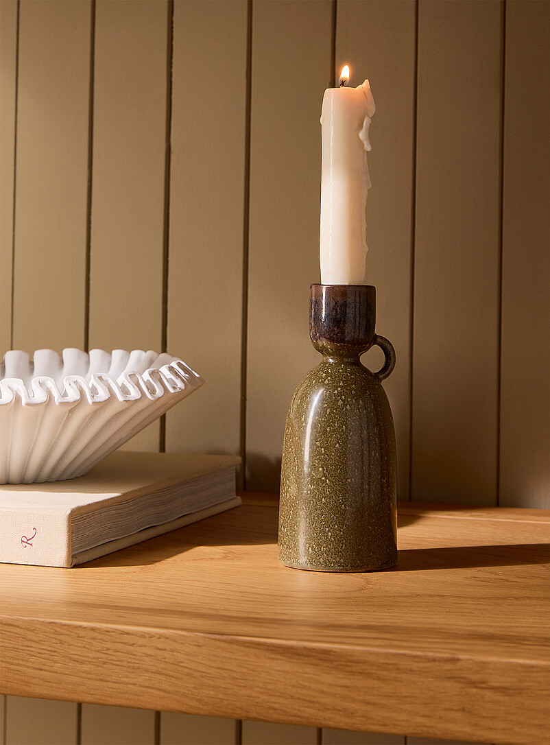 Elongated shiny ceramic candle holder product image (primary)