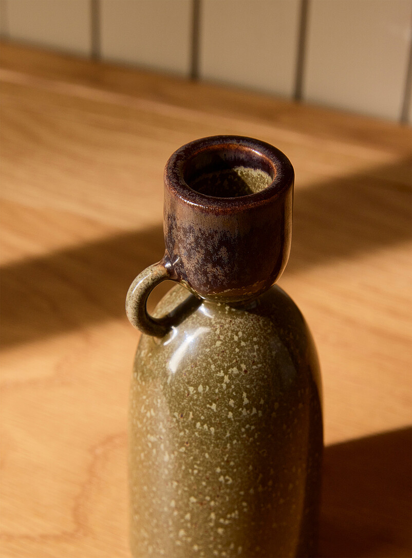 Elongated shiny ceramic candle holder product image 2