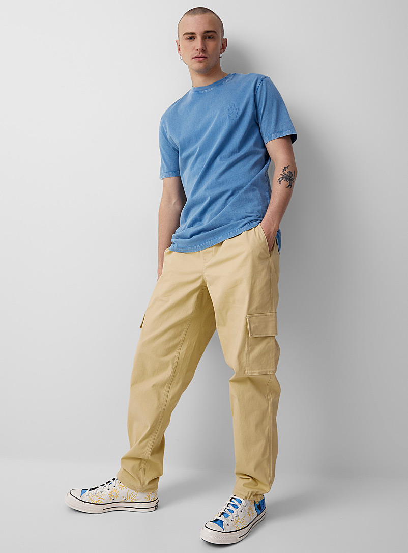 Taikan Cream Beige Elastic-waist cargo pant Straight fit for men