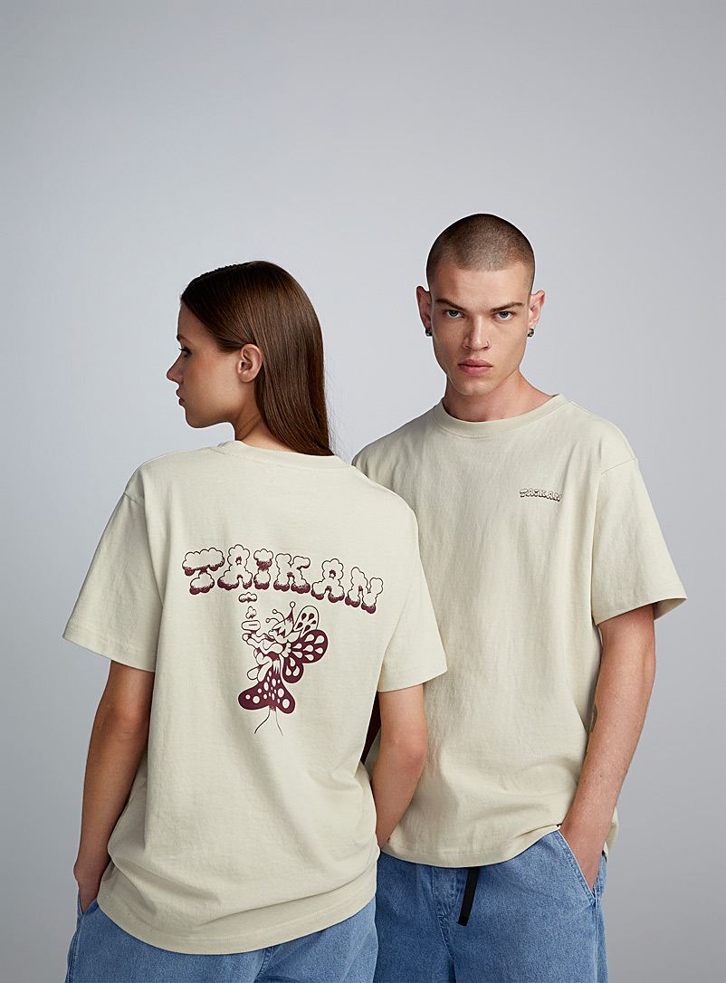 Taikan: Le t-shirt droit champignon Écru à motifs pour femme