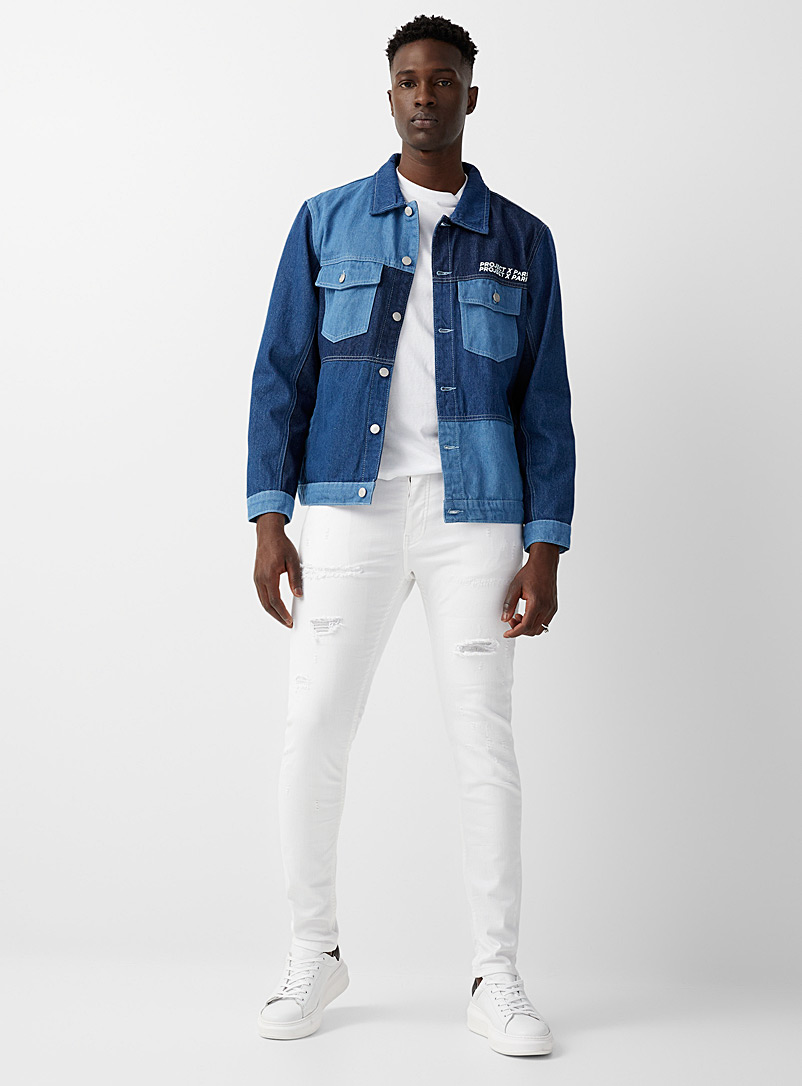 Project X Paris White Button-fly worn patchwork jean Slim fit for men