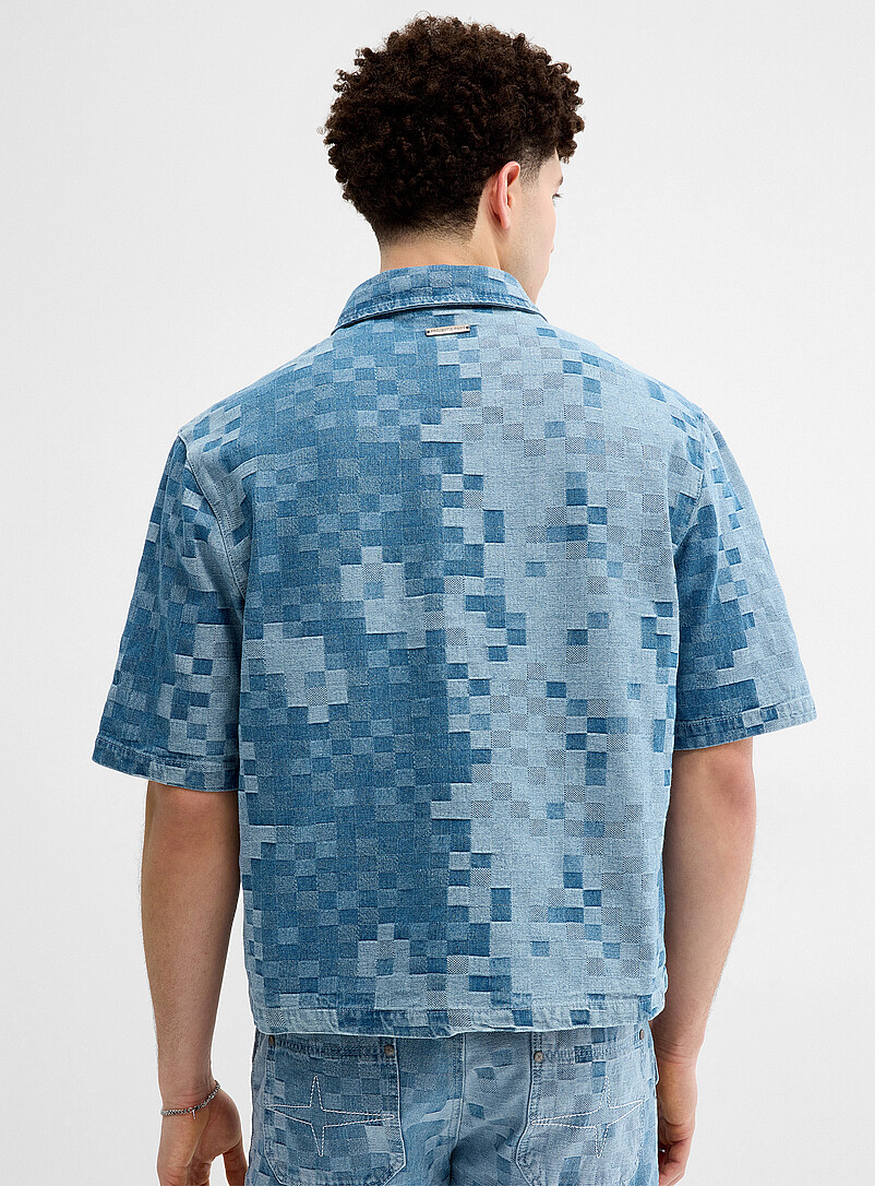 Project X Paris: La chemise en jean damier pixelis&eacute; Bleu pour homme