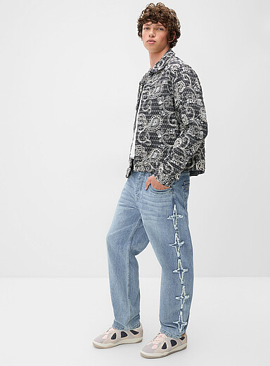 Project X Paris: Le jean bleu p&acirc;le &eacute;toiles effiloch&eacute;es <b>Coupe r&eacute;guli&egrave;re</b> Bleu pour homme