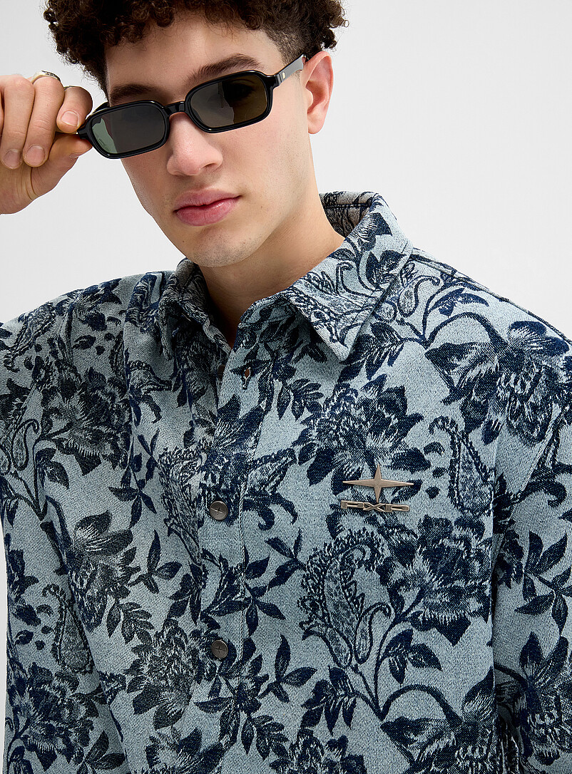 Flowery Jacquard Denim Shirt