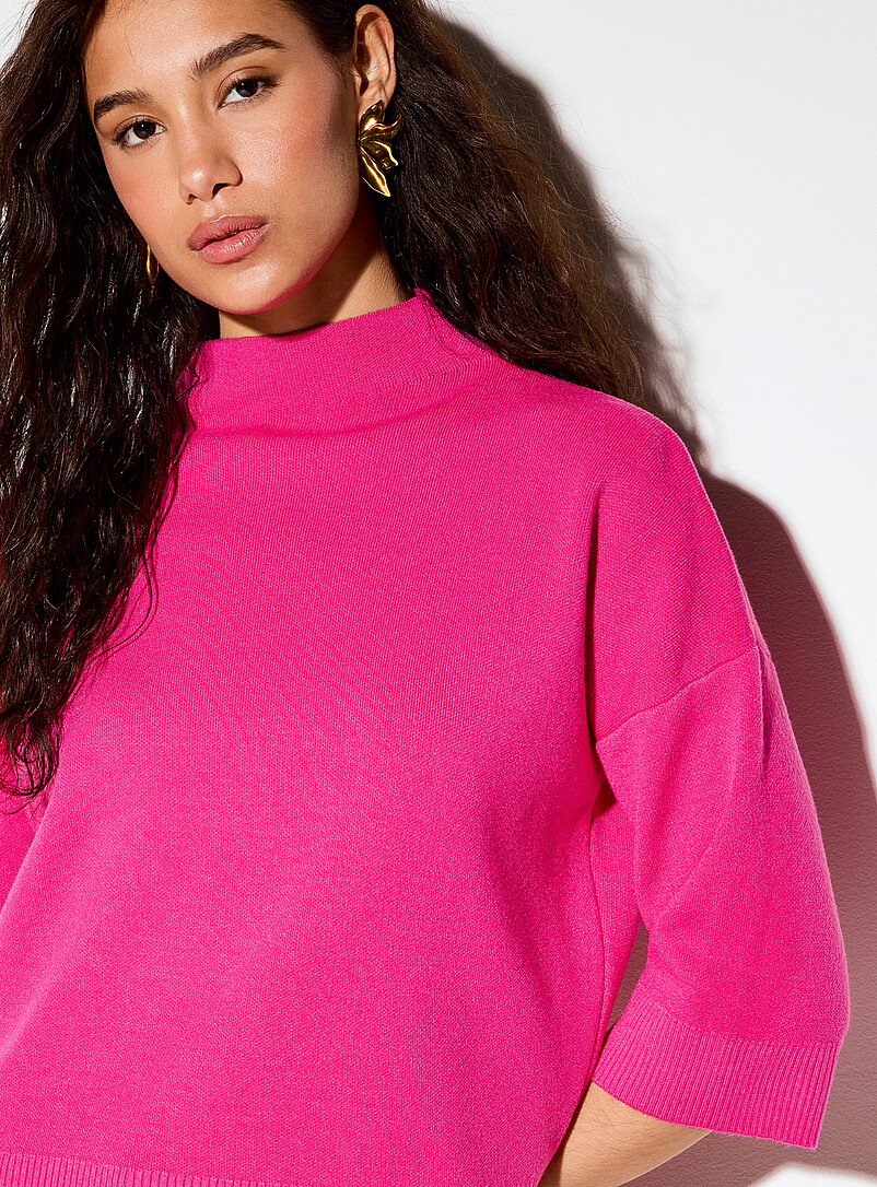 Ic&ocirc;ne Ecru/Linen 3/4-sleeve mock-neck sweater for women