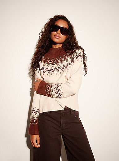 For Love & Lemons: Le chandail carr&eacute; Fair Isle Blanc &agrave; motifs pour femme