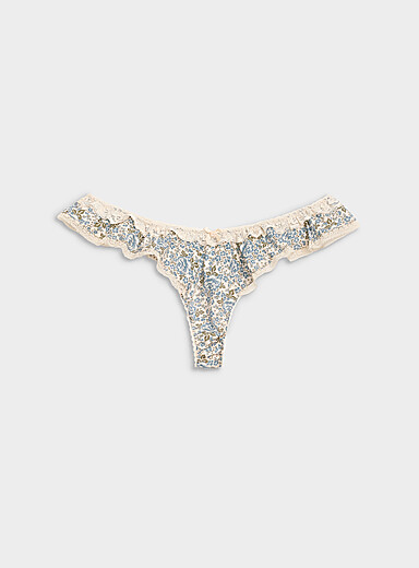 For Love & Lemons Patterned Blue Primrose floral ruffled thong Cotton & nylon for error