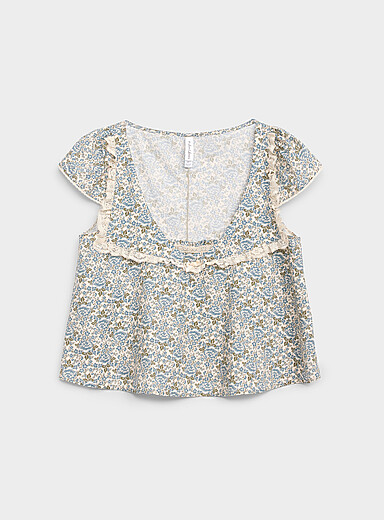 For Love & Lemons: La blouse popeline fleurs Primrose Bleu &agrave; motifs pour 