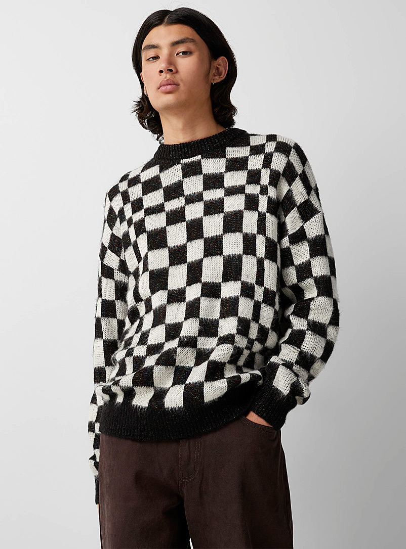 Le 31 Black Heathered check sweater for men