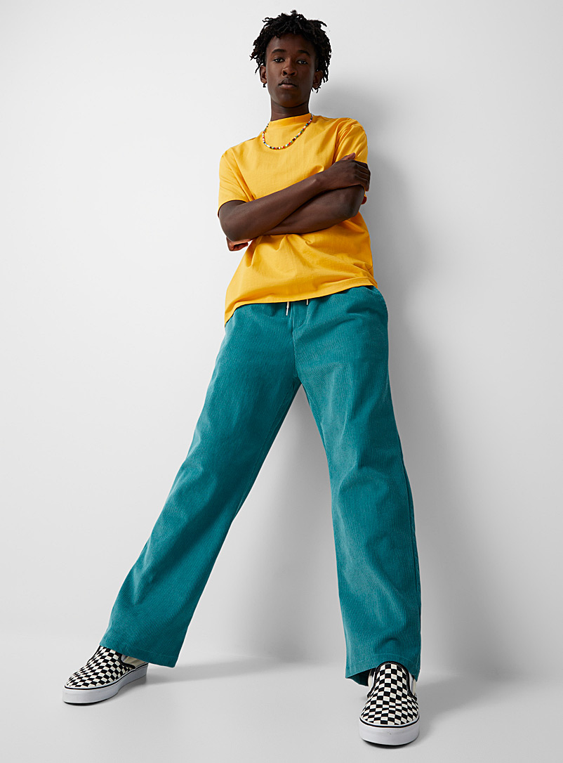 Oreo: Le pantalon relax velours côtelé Vert pâle-lime pour homme